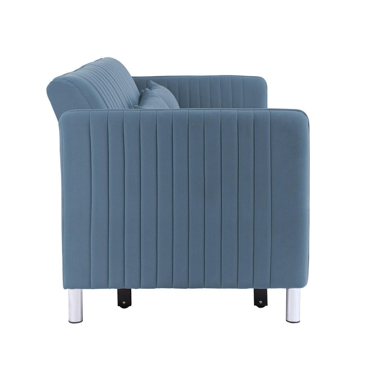 Greenway Blue Solid Wood Velvet Fabric Upholstery Convertible Studio Sofa With Pull-out Bed - Ella Furniture