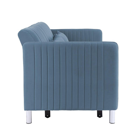 Greenway Blue Solid Wood Velvet Fabric Upholstery Convertible Studio Sofa With Pull-out Bed - Ella Furniture