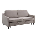 Adelia Cobblestone Solid Wood Velvet Fabric Upholstery Convertible Studio Sofa With Pull-out Bed - Ella Furniture