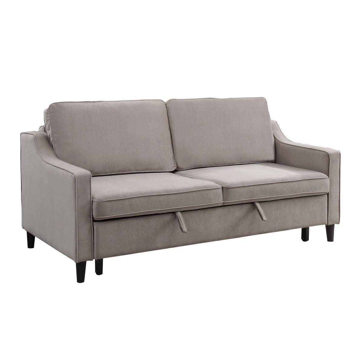 Adelia Cobblestone Solid Wood Velvet Fabric Upholstery Convertible Studio Sofa With Pull-out Bed - Ella Furniture