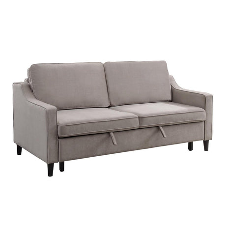 Adelia Cobblestone Solid Wood Velvet Fabric Upholstery Convertible Studio Sofa With Pull-out Bed - Ella Furniture