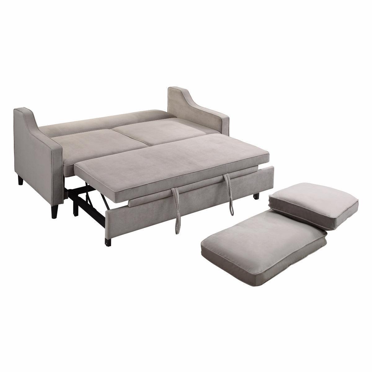 Adelia Cobblestone Solid Wood Velvet Fabric Upholstery Convertible Studio Sofa With Pull-out Bed - Ella Furniture