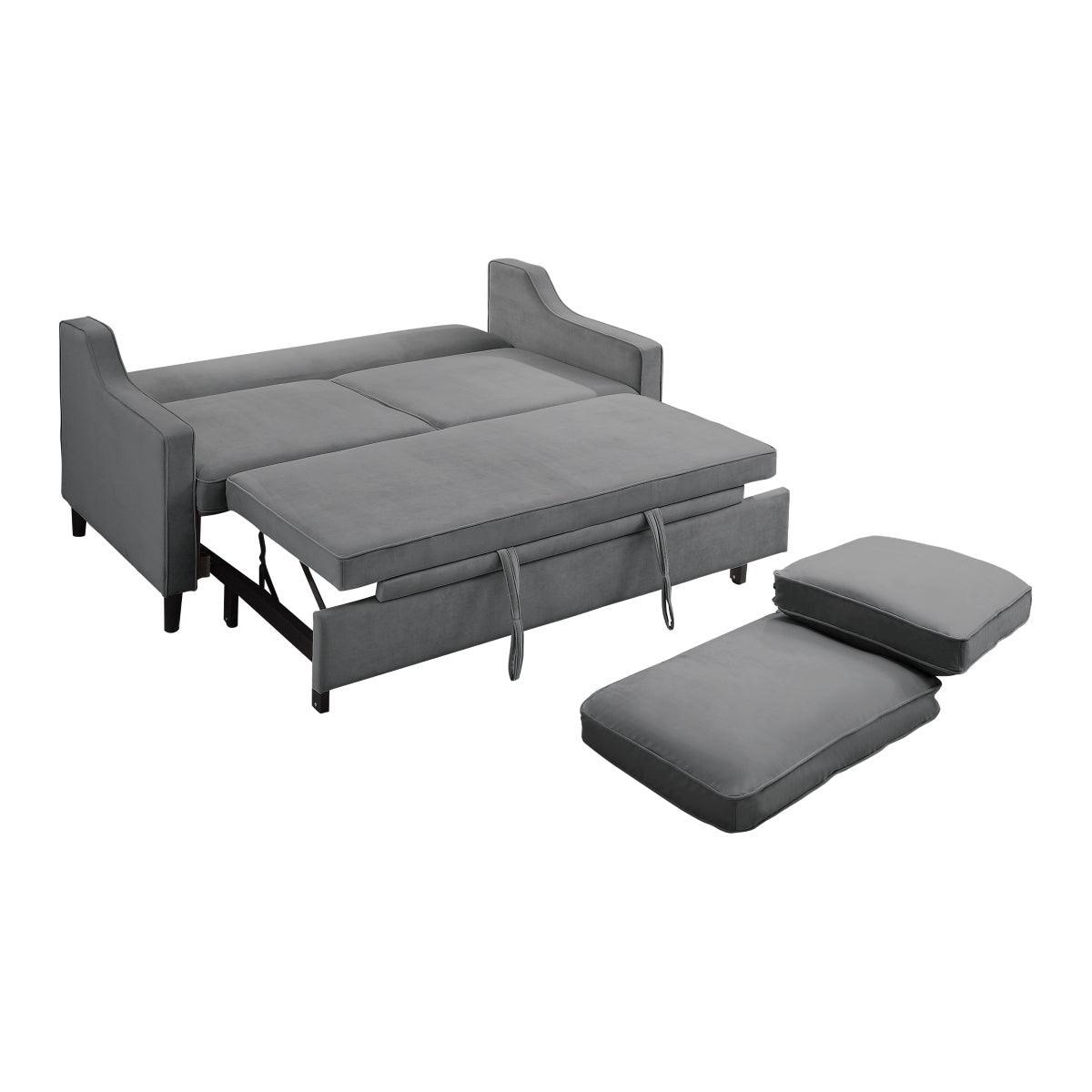 Adelia Dark Gray Solid Wood Velvet Fabric Upholstered Convertible Studio Sofa With Pull-out Bed - Ella Furniture