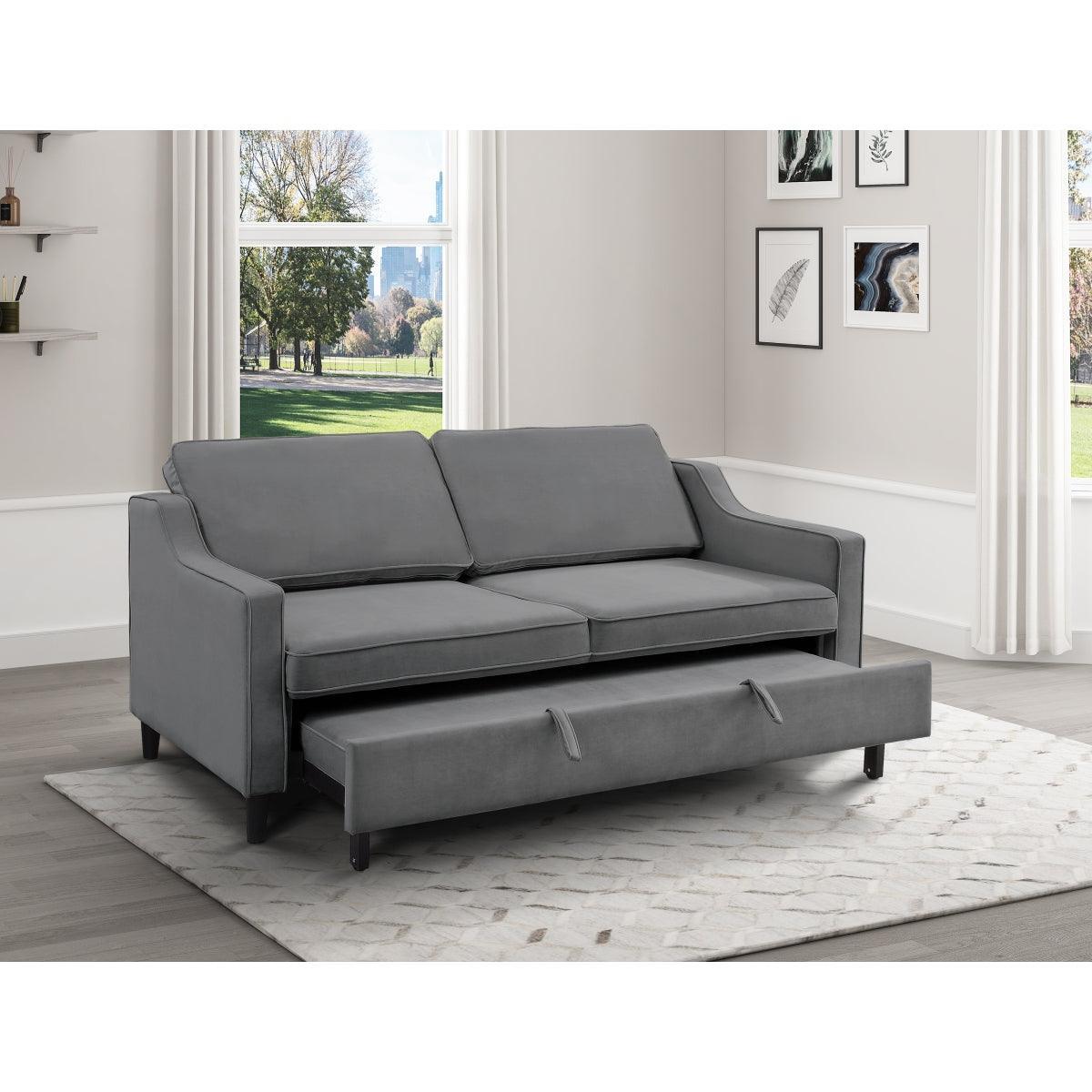 Adelia Dark Gray Solid Wood Velvet Fabric Upholstered Convertible Studio Sofa With Pull-out Bed - Ella Furniture