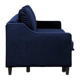 Adelia Navy Solid Wood, Plywood Velvet Fabric Upholstered Convertible Studio Sofa With Pull-out Bed - Ella Furniture