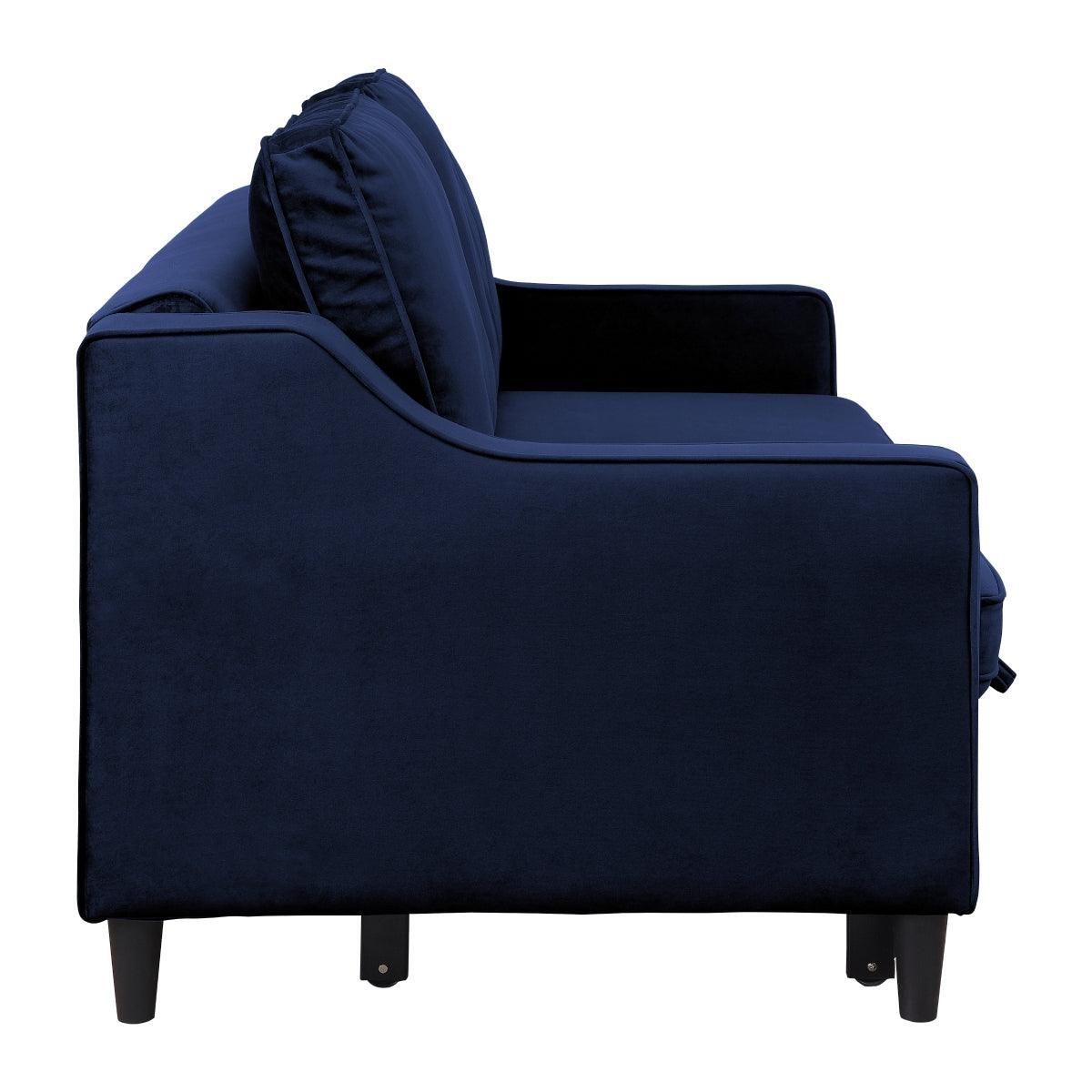 Adelia Navy Solid Wood, Plywood Velvet Fabric Upholstered Convertible Studio Sofa With Pull-out Bed - Ella Furniture