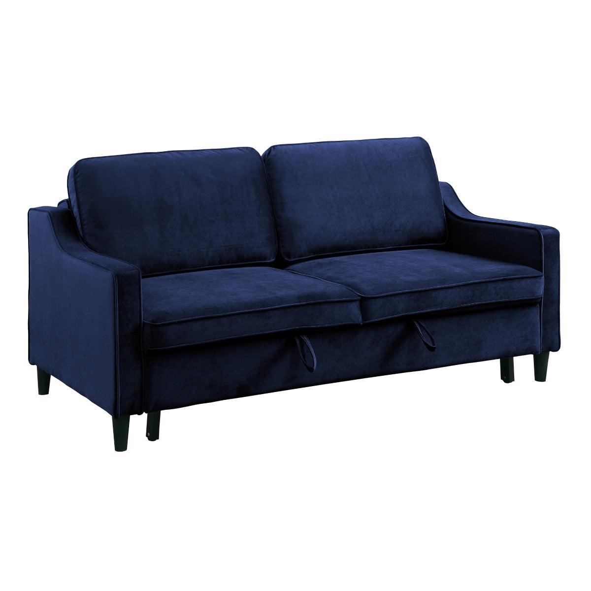 Adelia Navy Solid Wood, Plywood Velvet Fabric Upholstered Convertible Studio Sofa With Pull-out Bed - Ella Furniture