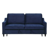Adelia Navy Solid Wood, Plywood Velvet Fabric Upholstered Convertible Studio Sofa With Pull-out Bed - Ella Furniture