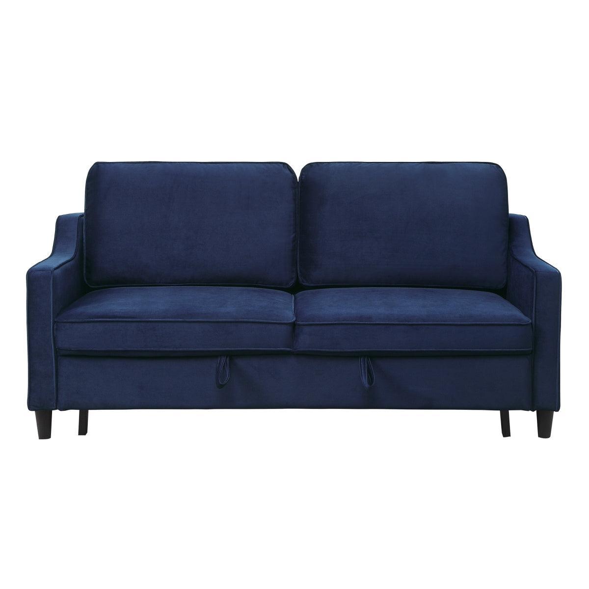 Adelia Navy Solid Wood, Plywood Velvet Fabric Upholstered Convertible Studio Sofa With Pull-out Bed - Ella Furniture