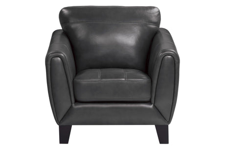 Spivey Dark Dray Solid Wood And Plywood Grain Leather Upholstery 2Pc Set: Sofa, Love - Ella Furniture