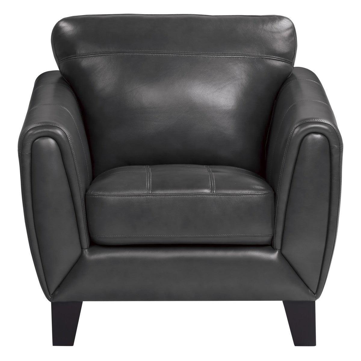 Spivey Dark Gray Solid Wood And Plywood Top Grain Leather Faux Leather Upholstery Chair - Ella Furniture