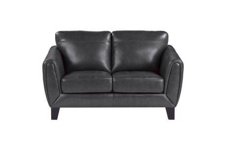 Spivey Dark Dray Solid Wood And Plywood Grain Leather Upholstery 2Pc Set: Sofa, Love - Ella Furniture