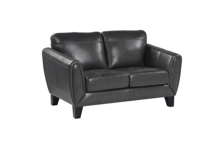 Spivey Dark Dray Solid Wood And Plywood Grain Leather Upholstery 2Pc Set: Sofa, Love - Ella Furniture