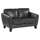 Spivey Dark Gray Wood Top Grain Leather Where The Body Touches, All Else Faux Leather Love Seat - Ella Furniture