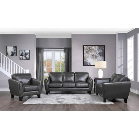 Spivey Dark Gray Solid Wood And Plywood Top Grain Leather Faux Leather Upholstery Chair - Ella Furniture