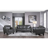 Spivey Dark Gray Wood Top Grain Leather Where The Body Touches, All Else Faux Leather Love Seat - Ella Furniture