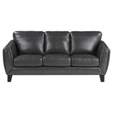 Spivey Dark Gray Solid Wood Top Grain Leather Where The Body Touches, All Else Faux Leather Sofa - Ella Furniture