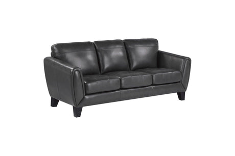 Spivey Dark Dray Solid Wood And Plywood Grain Leather Upholstery 2Pc Set: Sofa, Love - Ella Furniture