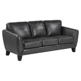 Spivey Dark Gray Solid Wood Top Grain Leather Where The Body Touches, All Else Faux Leather Sofa - Ella Furniture