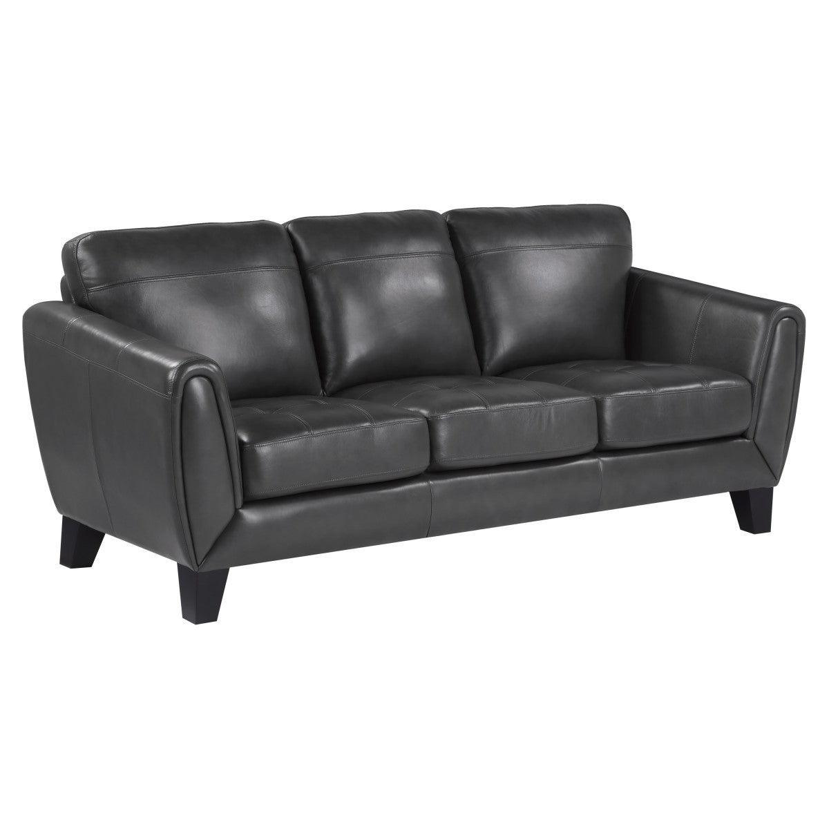 Spivey Dark Gray Solid Wood Top Grain Leather Where The Body Touches, All Else Faux Leather Sofa - Ella Furniture