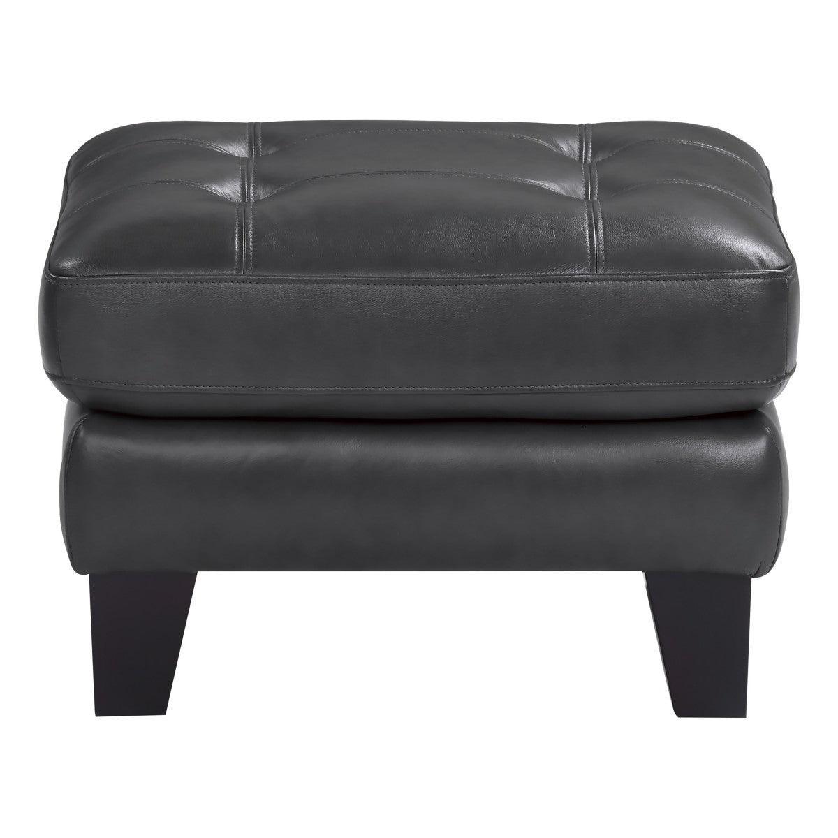 Spivey Dark Gray 100% Top Grain Leather Where The Body Touches, All Else Faux Leather Ottoman - Ella Furniture