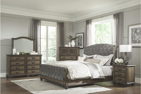 Rachelle Gray Modern Contemporary Solid Wood Velvet Upholstered Tufted Sleigh Bedroom Set - Ella Furniture
