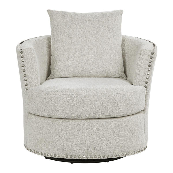 Morelia Beige Solid Wood And Plywood Chenille Fabric Upholstery Swivel Chair - Ella Furniture