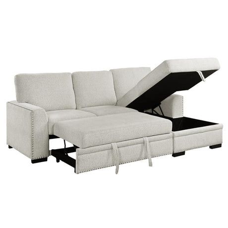 Morelia Beige Chenille Fabric Upholstery 2-Piece Sectional With Pull-out Bed And Right Chaise - Ella Furniture