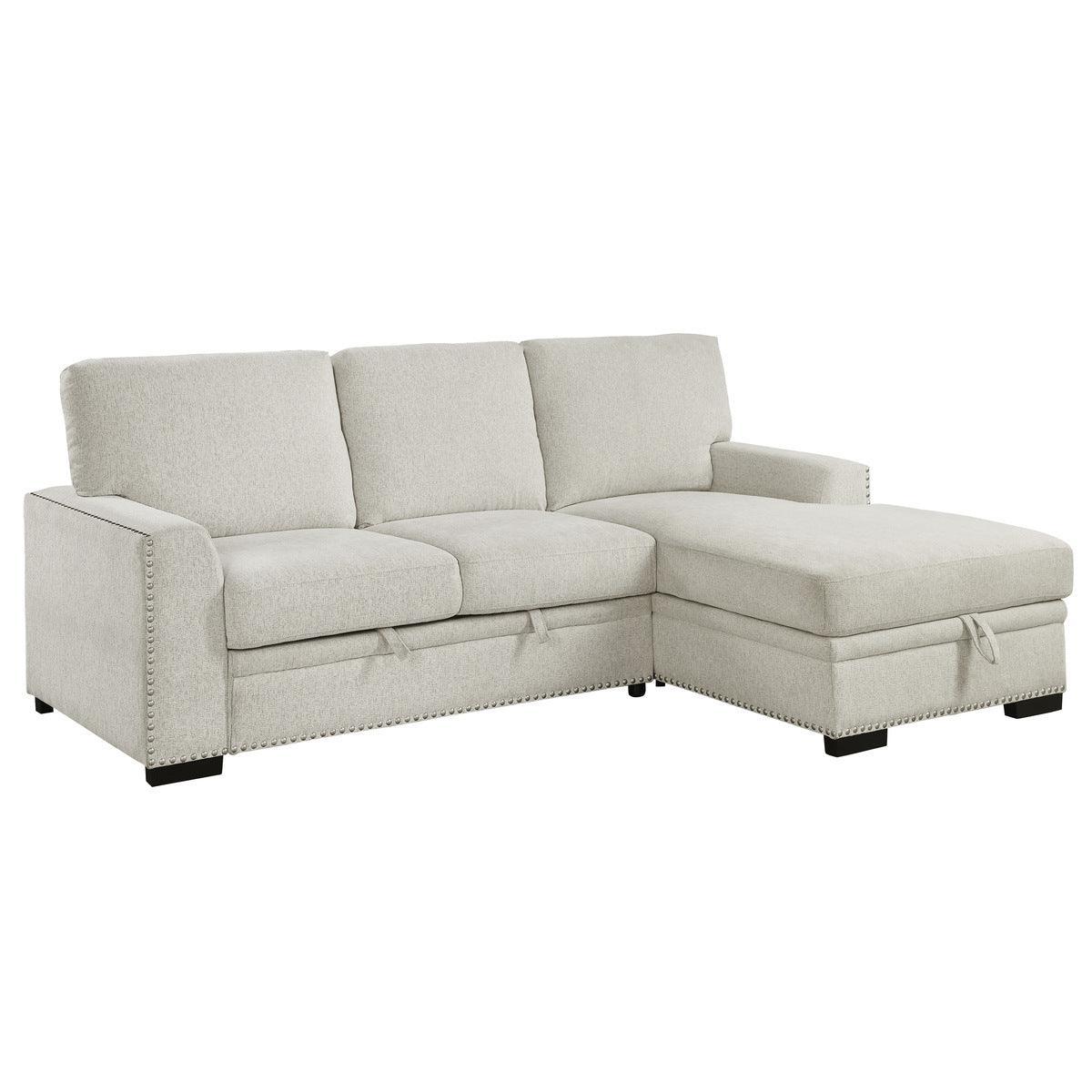 Morelia Beige Chenille Fabric Upholstery 2-Piece Sectional With Pull-out Bed And Right Chaise - Ella Furniture