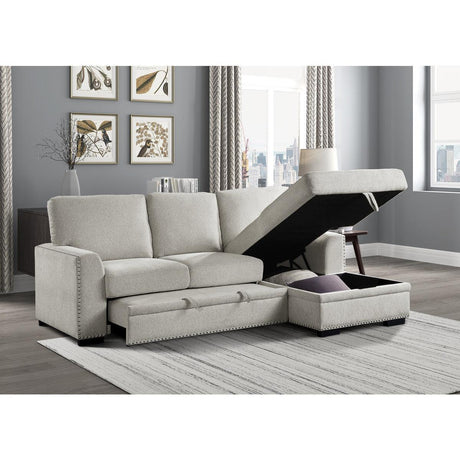 Morelia Beige Chenille Fabric Upholstery 2-Piece Sectional With Pull-out Bed And Right Chaise - Ella Furniture