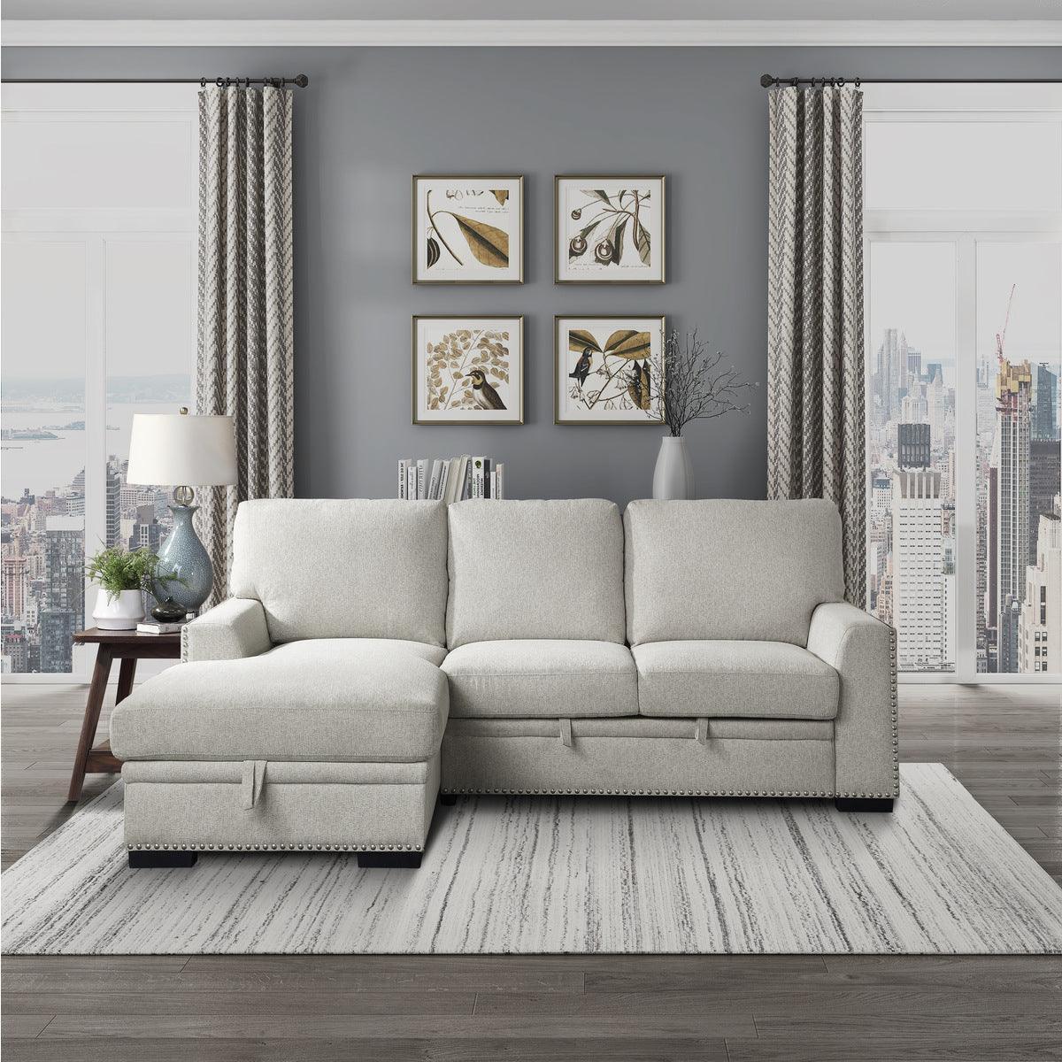 Morelia Beige Chenille Fabric Upholstery 2-Piece Sectional With Pull-out Bed And Left Chaise - Ella Furniture