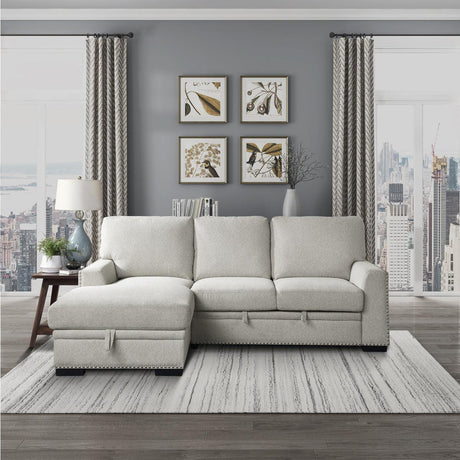 Morelia Beige Chenille Fabric Upholstery 2-Piece Sectional With Pull-out Bed And Left Chaise - Ella Furniture