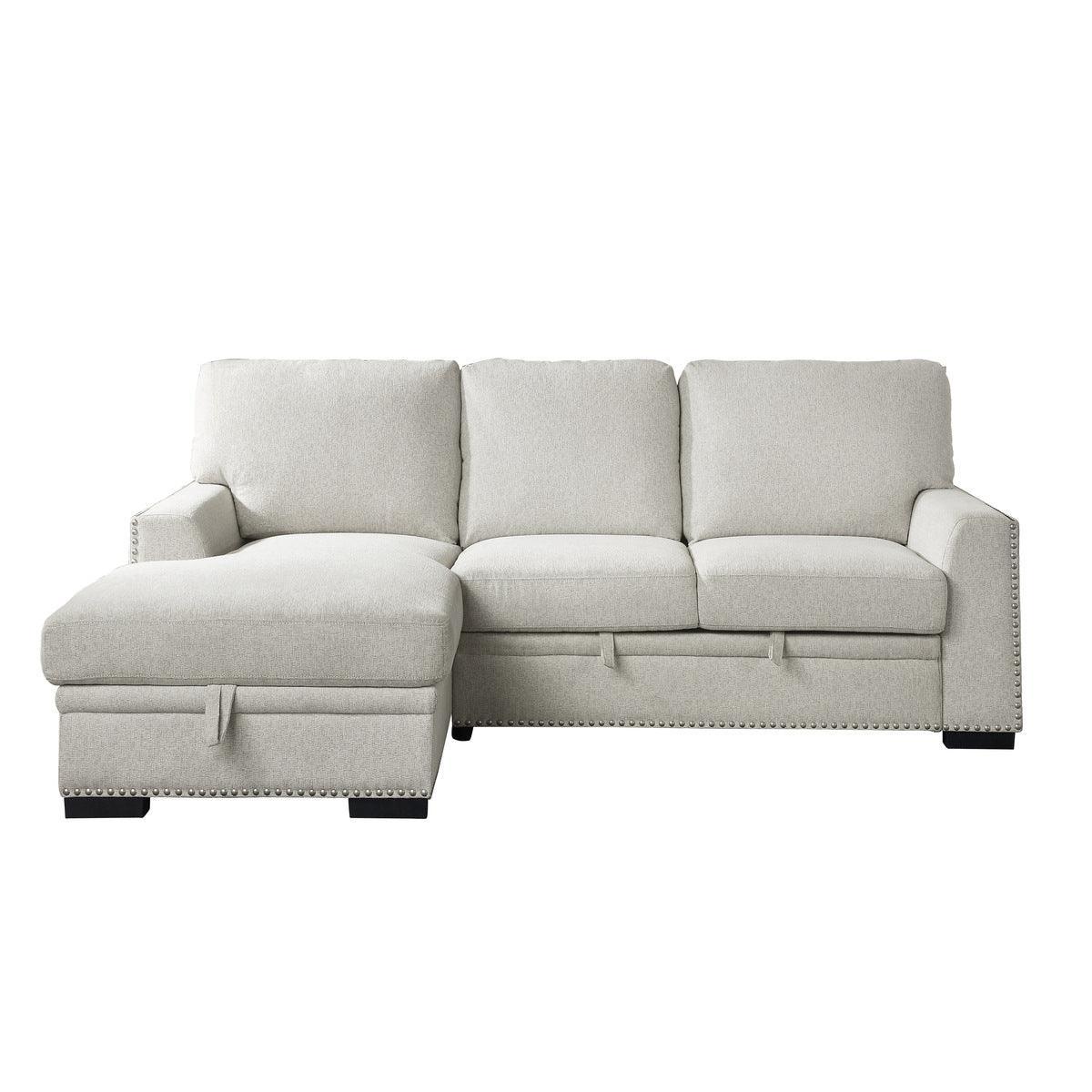 Morelia Beige Chenille Fabric Upholstery 2-Piece Sectional With Pull-out Bed And Left Chaise - Ella Furniture
