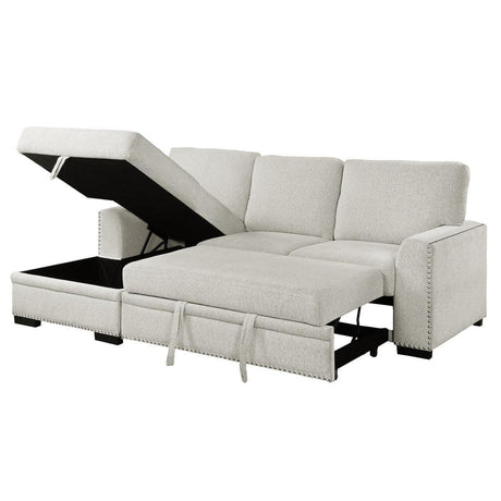 Morelia Beige Chenille Fabric Upholstery 2-Piece Sectional With Pull-out Bed And Left Chaise - Ella Furniture