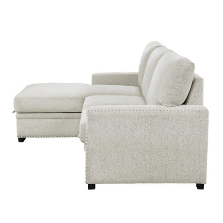 Morelia Beige Chenille Fabric Upholstered 2-Piece Sectional With Pull-out Bed And Left Chaise - Ella Furniture
