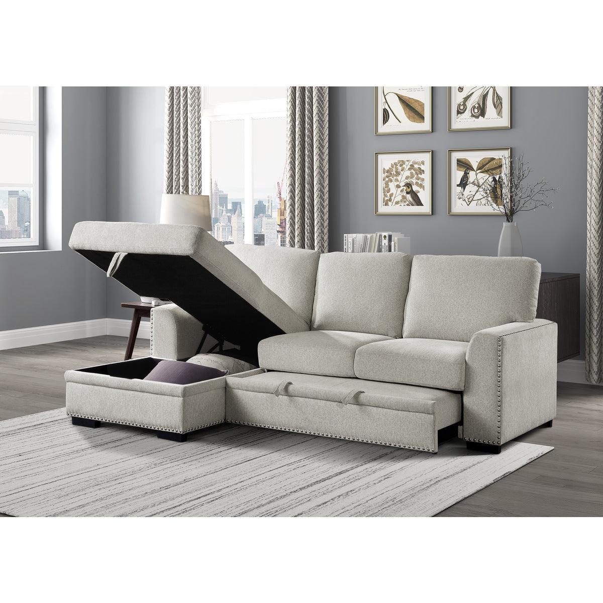 Morelia Beige Chenille Fabric Upholstered 2-Piece Sectional With Pull-out Bed And Left Chaise - Ella Furniture