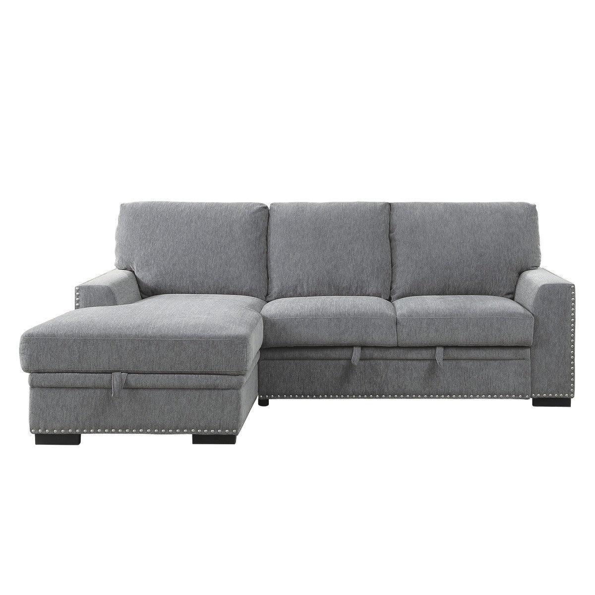 Morelia Gray Solid Wood Chenille Fabric Upholstery 2-Piece Sectional With Pull-out Bed Left Chaise - Ella Furniture