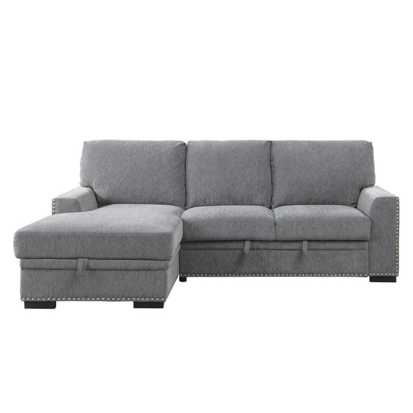 Morelia Gray Solid Wood Chenille Fabric Upholstery 2-Piece Sectional With Pull-out Bed Left Chaise - Ella Furniture