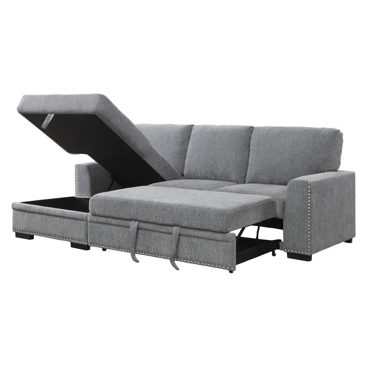 Morelia Gray Solid Wood Chenille Fabric Upholstery 2-Piece Sectional With Pull-out Bed Left Chaise - Ella Furniture