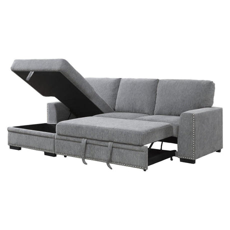 Morelia Gray Solid Wood Chenille Fabric Upholstery 2-Piece Sectional With Pull-out Bed Left Chaise - Ella Furniture