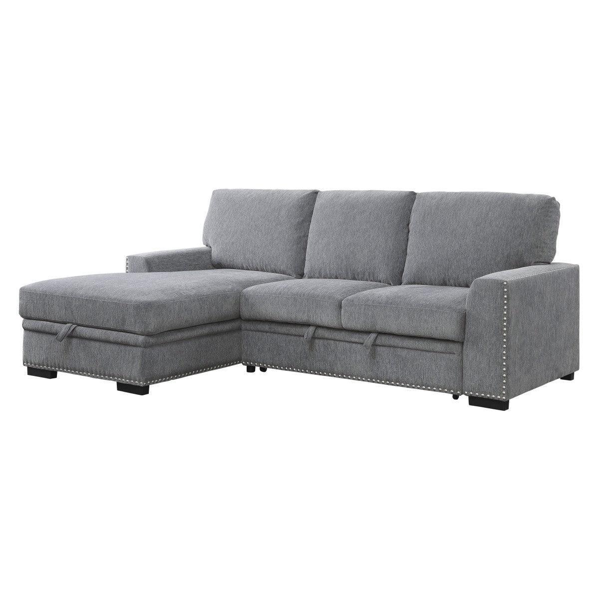 Morelia Gray Solid Wood Chenille Fabric Upholstery 2-Piece Sectional With Pull-out Bed Left Chaise - Ella Furniture