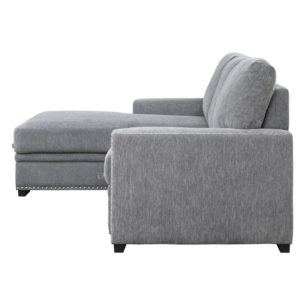 Morelia Gray Solid Wood Chenille Fabric Upholstery 2-Piece Sectional With Pull-out Bed Left Chaise - Ella Furniture
