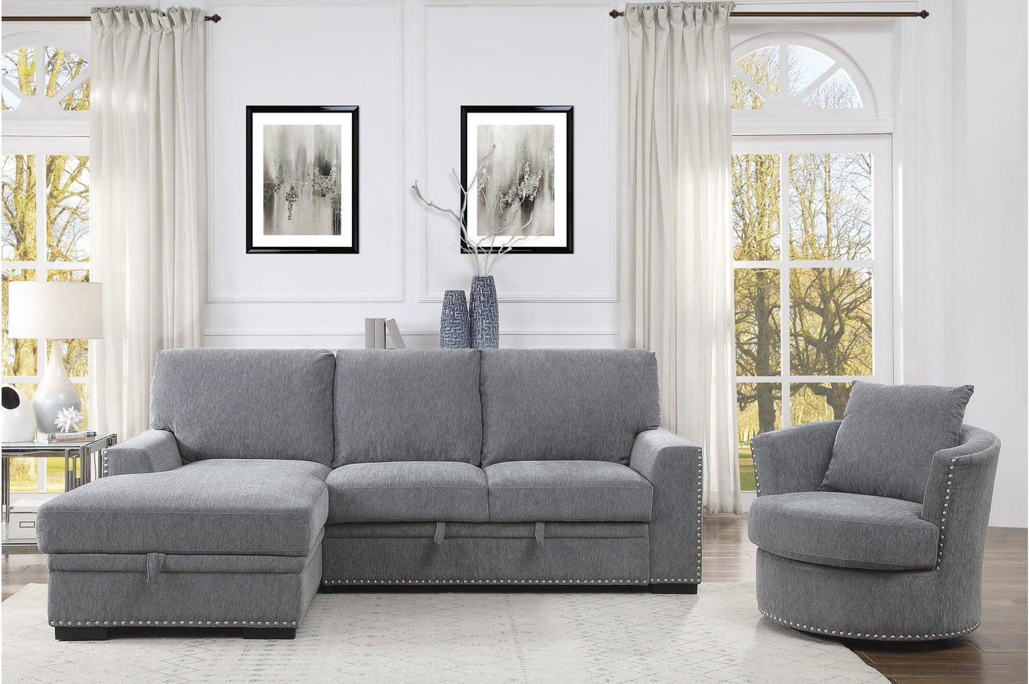 Morelia Dark Gray Solid Wood And Plywood Chenille Fabric Upholstery 2Pc Set: Sofa, Love - Ella Furniture