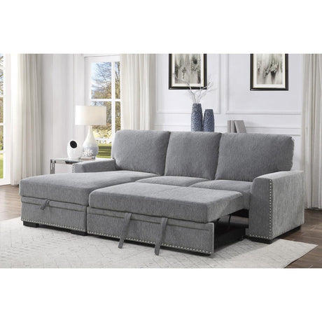 Morelia Gray Solid Wood Chenille Fabric Upholstery 2-Piece Sectional With Pull-out Bed Left Chaise - Ella Furniture