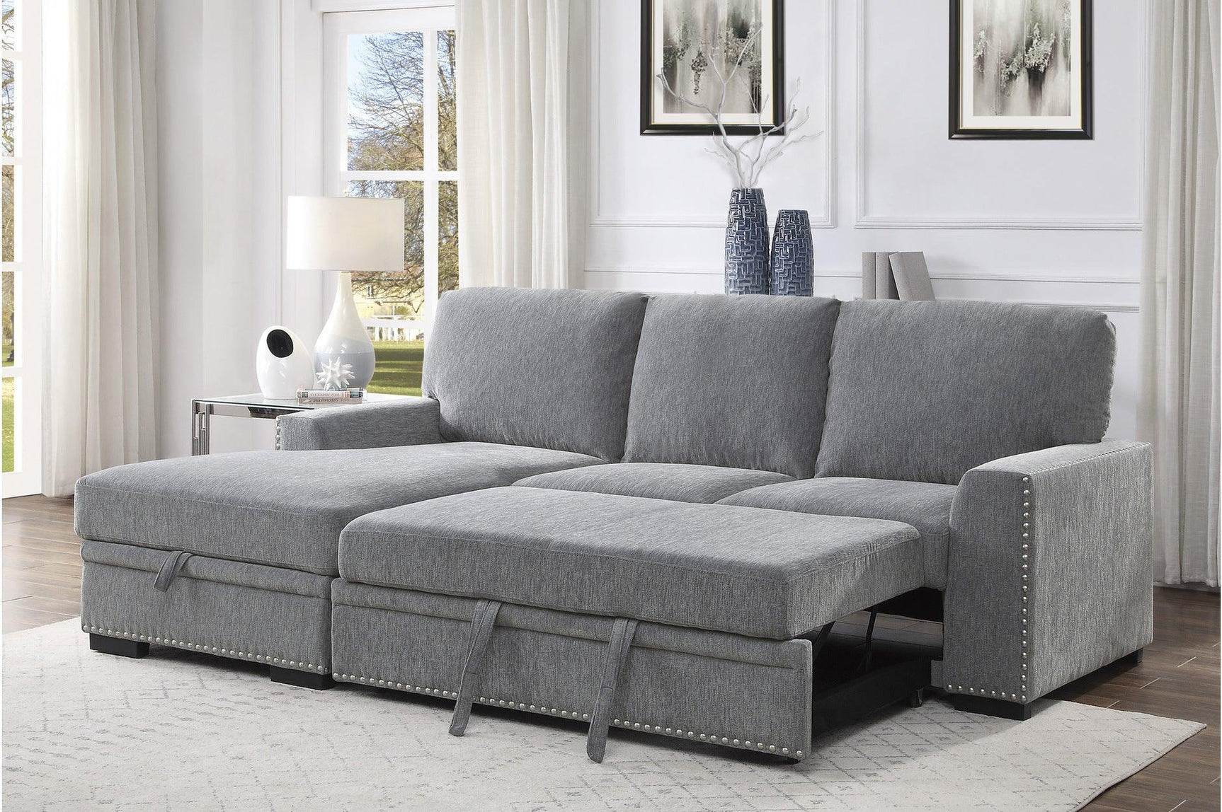 Morelia Dark Gray Solid Wood And Plywood Chenille Fabric Upholstery 2Pc Set: Sofa, Love - Ella Furniture