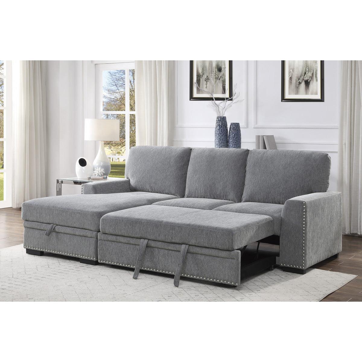 Morelia Gray Chenille Fabric Upholstery 2-Piece Sectional With Pull-out Bed And Left Chaise - Ella Furniture