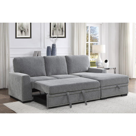 Morelia Gray Chenille Fabric Upholstery 2-Piece Sectional With Pull-out Bed And Right Chaise - Ella Furniture