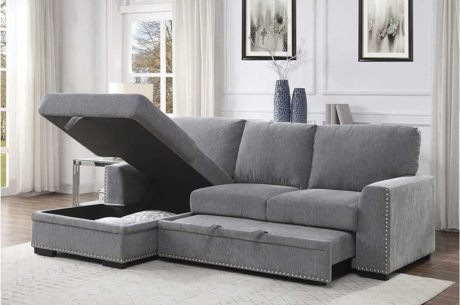 Morelia Dark Gray Solid Wood And Plywood Chenille Fabric Upholstery 2Pc Set: Sofa, Love - Ella Furniture