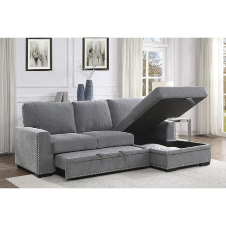 Morelia Gray Chenille Fabric Upholstery 2-Piece Sectional With Pull-out Bed And Right Chaise - Ella Furniture