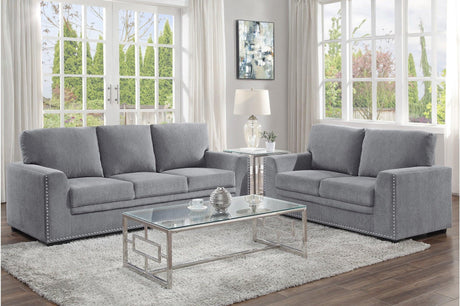 Morelia Dark Gray Solid Wood And Plywood Chenille Fabric Upholstery 2Pc Set: Sofa, Love - Ella Furniture